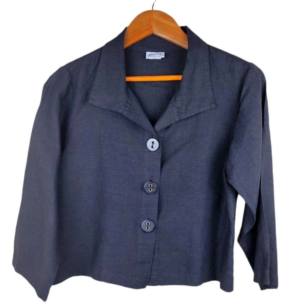 HABITAT Clothes to Live In 100% Linen 3/4" Sleeve Black Jacket‎